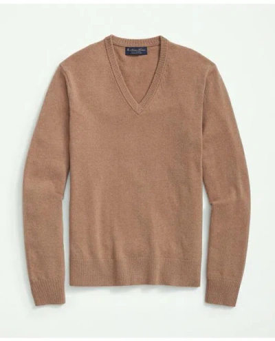 Brooks Brothers 3-ply Cashmere V-neck Sweater In Brown