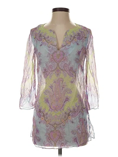 Pre-owned Brooks Brothers 3/4 Sleeve Silk Top Purple Plunge Neckline Tops