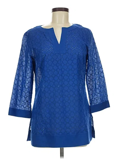 Pre-owned Brooks Brothers 346 3/4 Sleeve Blouse In Blue