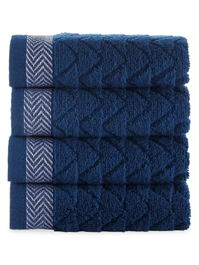 Brooks Brothers Kids' 4-piece Herringbone Turkish Cotton Wash Cloth Set In Blue