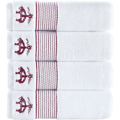 Brooks Brothers 4-piece Robe Stripe Cotton Towel Set In White/scarlet Sage