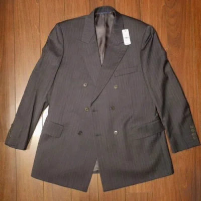 Pre-owned Brooks Brothers 40r Charcoal Grey Multi Stripe Double Breasted Wool Suit Jacket In Gray