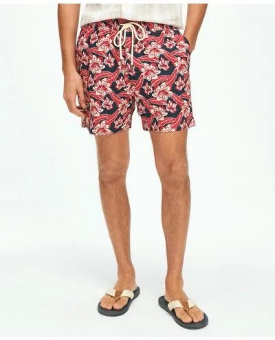 Brooks Brothers 5" Montauk Printed Swim Trunks With Stretch In Navy