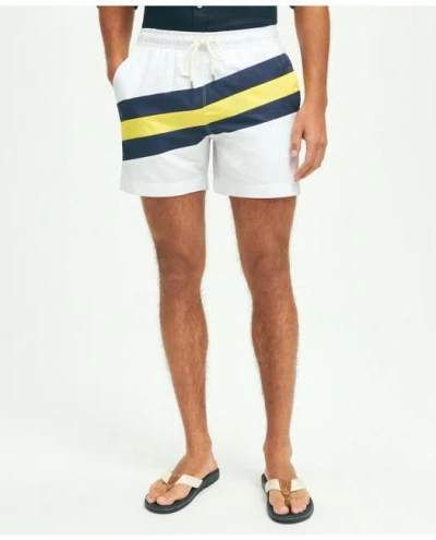 Brooks Brothers 5" Stretch Montauk Stripe Swim Trunks In White