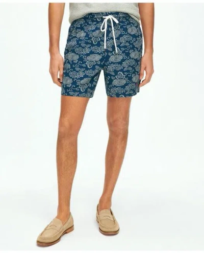 Brooks Brothers 6" Linen-cotton Floral Printed Friday Shorts In Navy