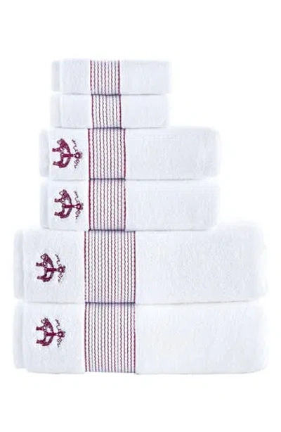 Brooks Brothers 6-piece Robe Stripe Cotton Towel Set In Scarlet Sage