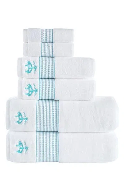 Brooks Brothers 6-piece Robe Stripe Cotton Towel Set In Sea Glass