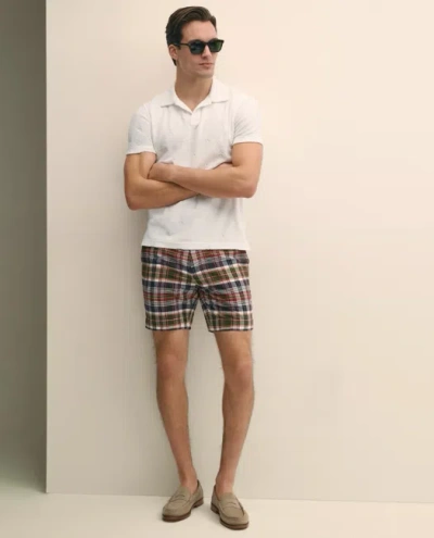 Brooks Brothers 7" Cotton Madras Shorts In Burgundy