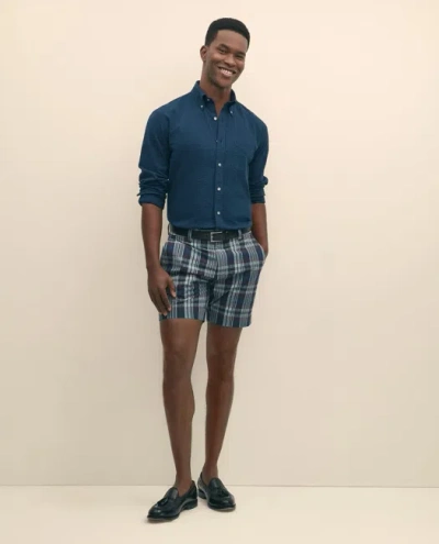 Brooks Brothers 7" Cotton Seersucker Plaid Shorts In Blue
