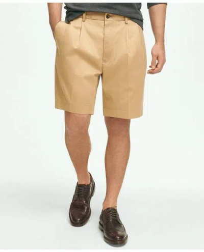 Brooks Brothers 8" Pleat Front Stretch Advantage Chino Shorts In Dark Khaki