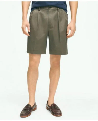 Brooks Brothers 8" Pleat Front Stretch Advantage Chino Shorts In Grey