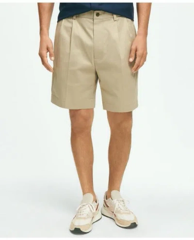 Brooks Brothers 8" Pleat Front Stretch Advantage Chino Shorts In Khaki