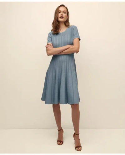 Brooks Brothers A-line Pleated Short-sleeve Sweater Dress In Blue