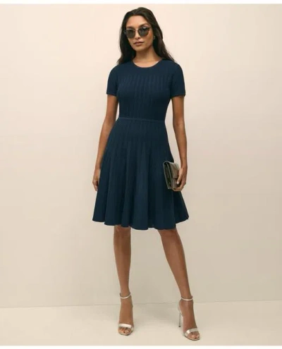 Brooks Brothers A-line Pleated Short-sleeve Sweater Dress In Navy