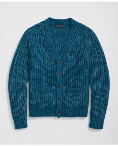 Brooks Brothers Alpaca-wool Blend V-neck Cardigan In English Rib In Teal
