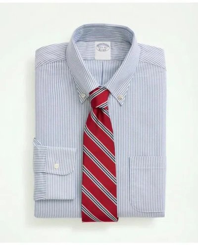Brooks Brothers American-made Oxford Cloth Button-down Stripe Dress Shirt In Blue