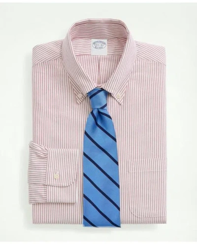 Brooks Brothers American-made Oxford Cloth Button-down Stripe Dress Shirt In Red