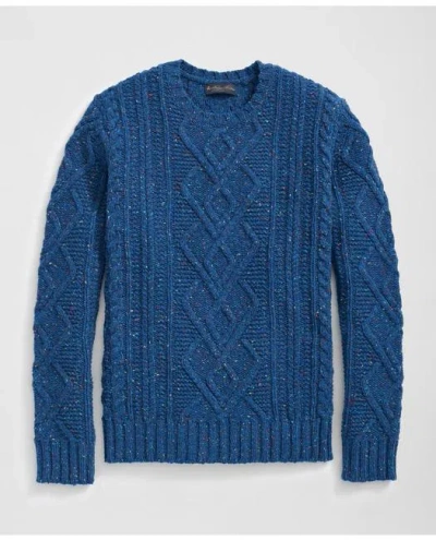 Brooks Brothers Aran Knit Sweater In Donegal Merino Wool In Blue