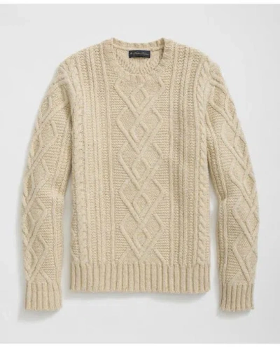 Brooks Brothers Aran Knit Sweater In Donegal Merino Wool In Natural