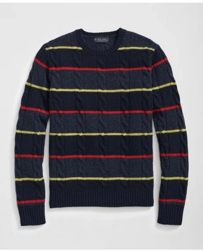 Brooks Brothers Archive Cable Striped Sweater In Merino Wool In Blue
