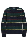 Brooks Brothers Archive Cable Striped Sweater In Merino Wool In Navy Green Preppy Stripe