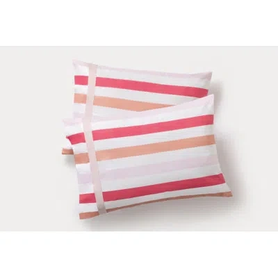 Brooks Brothers Awning Stripe 2 Piece 100% Cotton Guest Room Pillowcase Case Pack In Pink