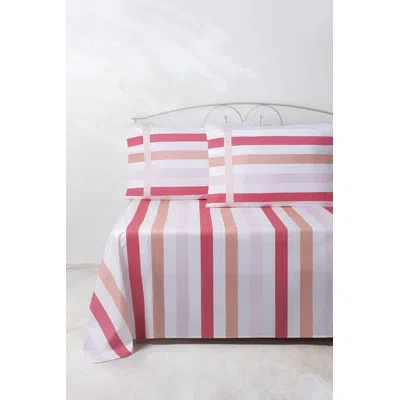Brooks Brothers Awning Stripe 4 Piece 100% Cotton Guest Room Sheet Set Case Pack In Pink