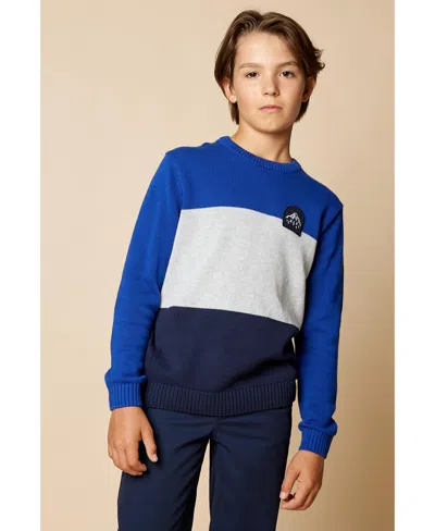 Brooks Brothers Kids' B By  Big Boys Colorblock Sweater With Patch In Royal Blue