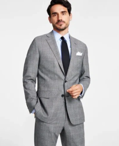 Pre-owned Brooks Brothers B By  Men's Classic Plaid Wool-blend Stretch Suit Jacket 12602 In Gray