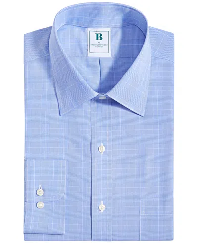 Brooks Brothers B By  Men's Regular Fit Non-iron Glen Plaid Dress Shirt In Blue
