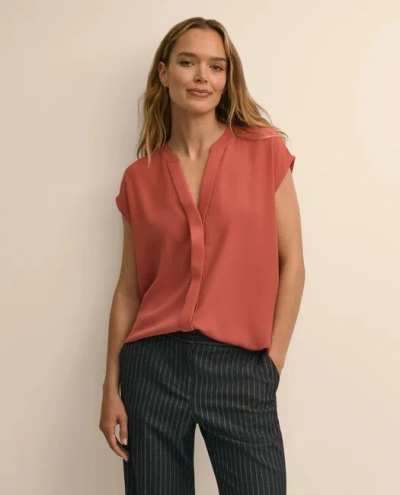 Brooks Brothers Band Collar Button-front Blouse In Brown