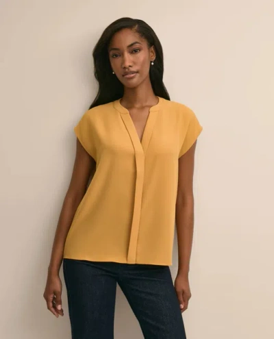 Brooks Brothers Band Collar Button-front Blouse In Gold