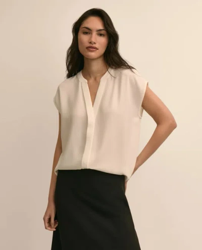 Brooks Brothers Band Collar Button-front Blouse In Neutral