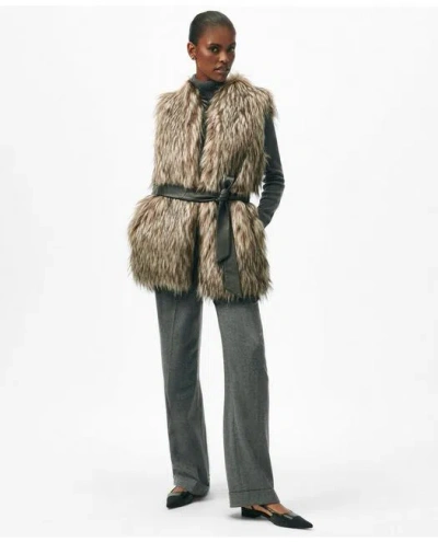 Brooks Brothers Belted Faux Fur Vest In Grey