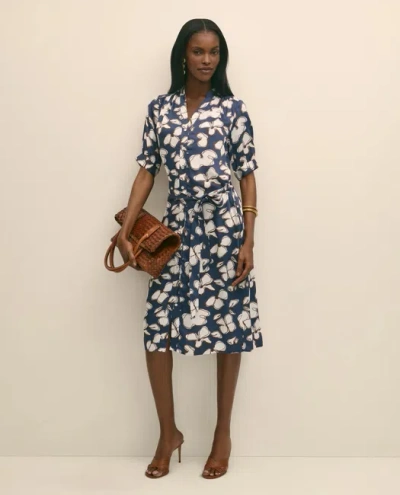 Brooks Brothers Belted Modal Shirt Dress In Abstract Floral Print In Blue