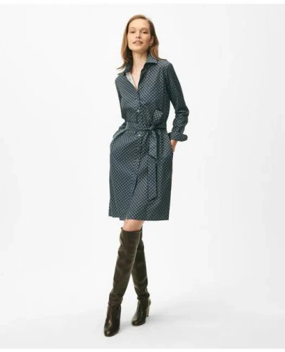 Brooks Brothers Belted Shirt Dress In Foulard Supima Cotton Blend In Blue