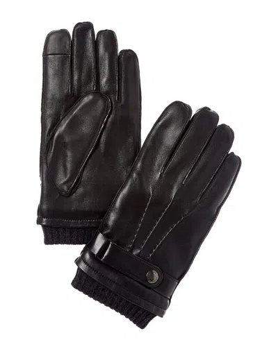 Brooks Brothers Belted Wool-trim Leather Gloves In Black