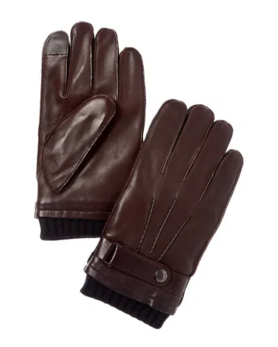 Brooks Brothers Belted Wool-trim Leather Gloves In Brown