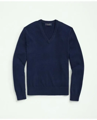 Brooks Brothers Big & Tall 3-ply Cashmere V-neck Sweater In British Blue