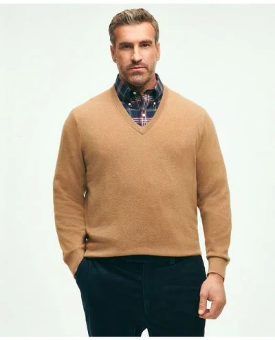 Brooks Brothers Big & Tall 3-ply Cashmere V-neck Sweater In Brown