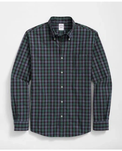 Brooks Brothers Big & Tall Friday Shirt, Poplin Checked In Dark Green