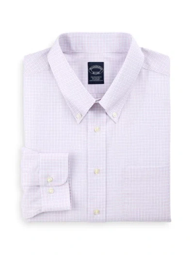Brooks Brothers Big & Tall Non-iron Grid Patterned Dress Shirt In White