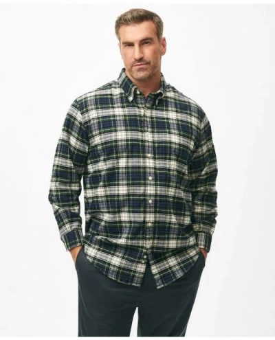 Brooks Brothers Big & Tall Portuguese Flannel Polo Button Down Collar, Tartan Shirt In Light Green