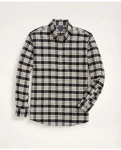 Brooks Brothers Portuguese Flannel Polo Button Down Collar, Plaid Shirt | Black/white | Size 2xl In White Black