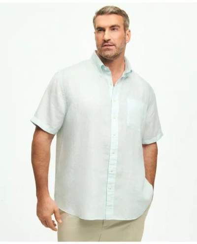 Brooks Brothers Big & Tall Sport Shirt, Short-sleeve Irish Linen In Aqua