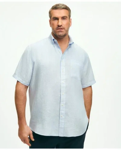Brooks Brothers Big & Tall Sport Shirt, Short-sleeve Irish Linen In Light Blue