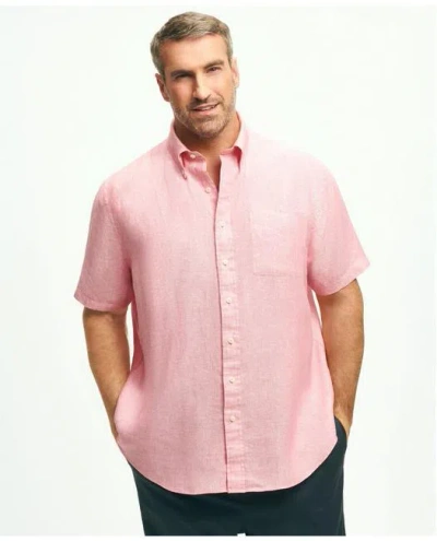 Brooks Brothers Big & Tall Sport Shirt, Short-sleeve Irish Linen | Red | Size 1x