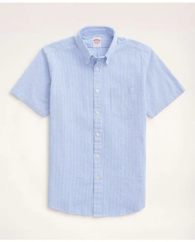 Brooks Brothers Big & Tall Sport Shirt, Short-sleeve Seersucker Stripe In Blue