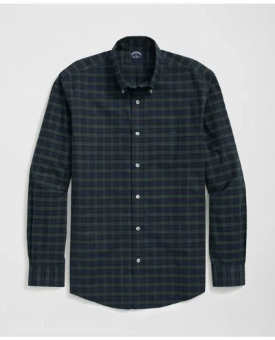 Brooks Brothers Big & Tall Stretch Cotton Non-iron Oxford Polo Button Down Collar, Black Watch Shirt In Navy