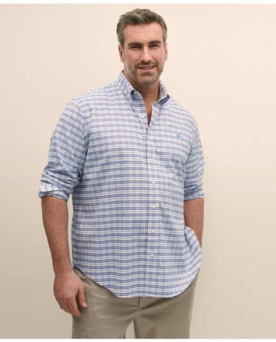 Brooks Brothers Big & Tall Stretch Cotton Non-iron Oxford Polo Button Down Collar, Checked Shirt In Blue